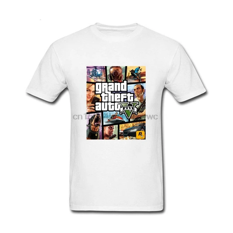 Футболка мужская с принтом Grand Theft Auto GTA 5 модная тенниска коротким рукавом и