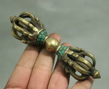 

Collection Tibet Buddhism Bronze Inlay Turquoise Vajra Phurba Dagger Holder FaQi