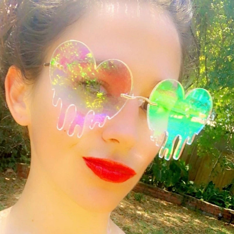

2020 New Chic Rimless Heart Sunglasses For Women Vintage Hip Hop Yellow Pink Eyewear Female Elegant Cat Eye Party Shades Glasses