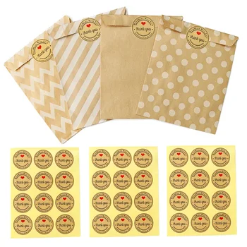 

100pcs Kraft Paper Bags Greeting Cards Envelope Stripe Dots Chevron Candy Cookie Bags Party Favor Gift Packing Bags 5 X 7 inch