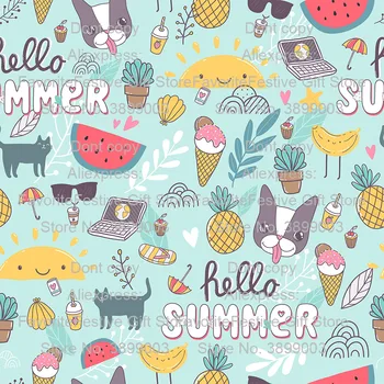 

Patchwork summer watermelon dog cat kawaii banana polyester cotton fabric for Sewing Dress Cloth Making DIY mask Cushion Cover