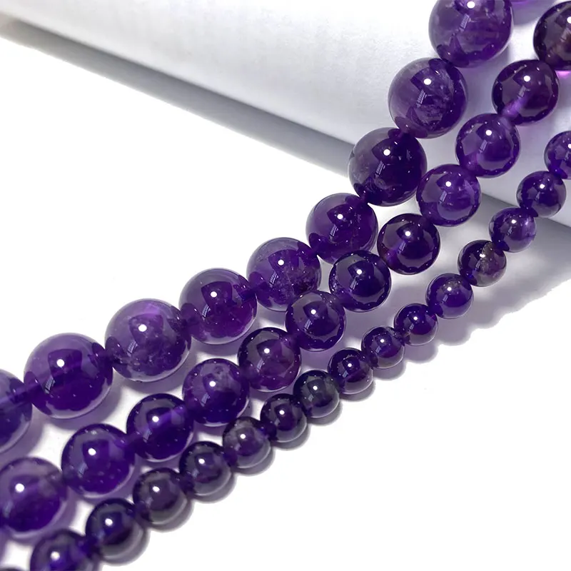 Top AAA+ 100% Natural Purple Amethyst Crystal Round Stone Beads For Jewelry Making DIY Bracelet Necklace 4/6/8/10/ 12MM 15'' 4