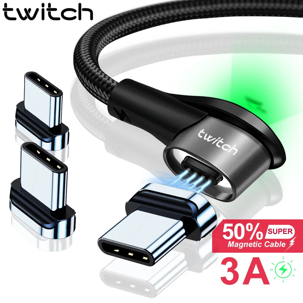 

Twitch 3A Magnetic USB Type C Cable For Samsung S20 Huawei Mate 30 P30 Pro USB-C Magnet Fast Charging Charger Type-c Data Cord