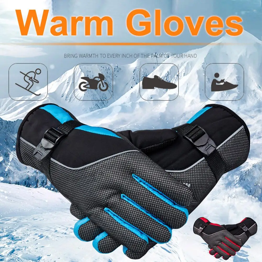 1 Pair Night Reflective Design Winter Warm Gloves Windproof Waterproof Anti-slip For Outdoor Sport Cycling Riding Skiing Mittens