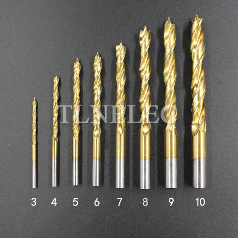 

3-10mm Titanium-plated Carpenter Three-point Drill Set Timber Wood Drilling Hole Tools Clear Edge Woodworking Drill