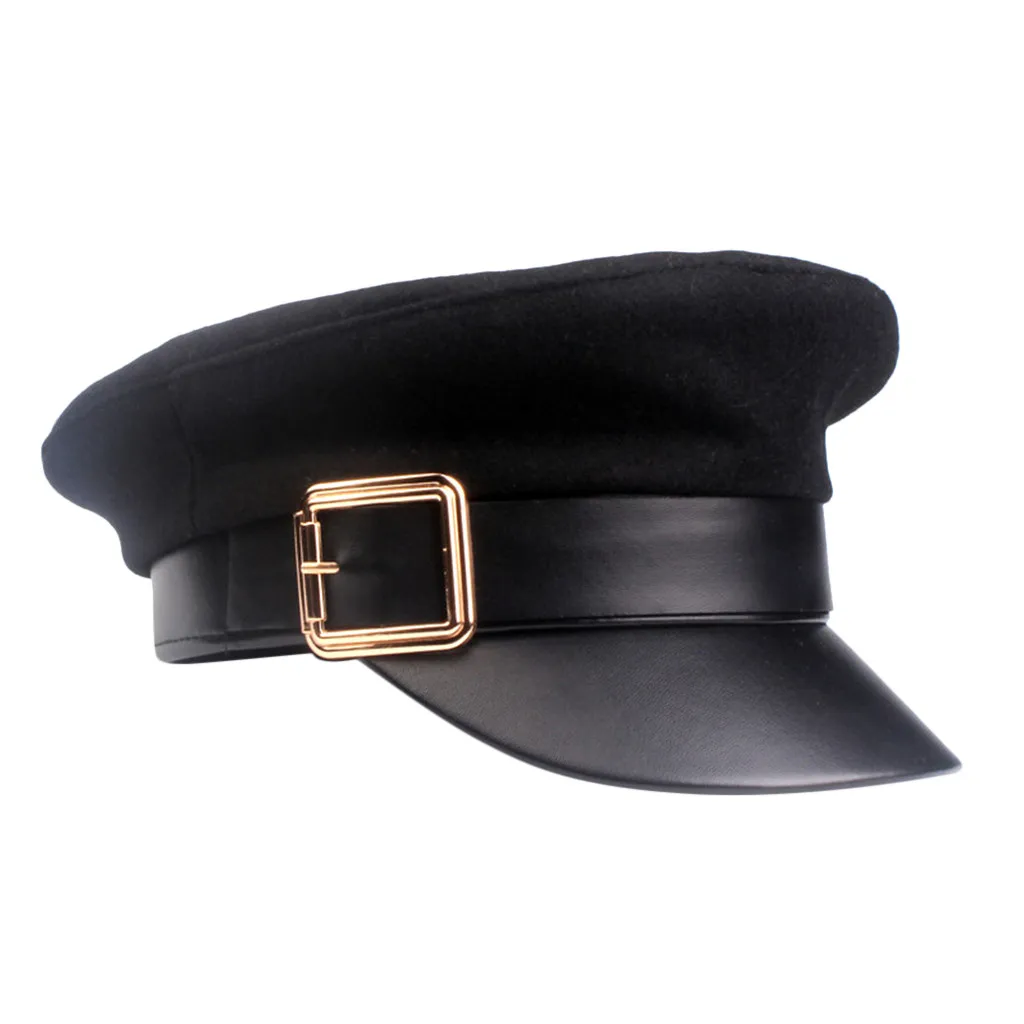 Модная черная Женская Теплая Лыжная шапка с черепом, Повседневная Уличная Кепка, весенне-осенняя элегантная однотонная плоская кепка с пряжкой# Zer