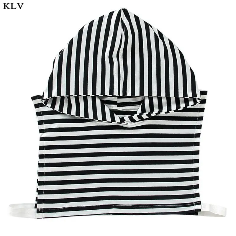 Женская винтажная черно-белая полоска с напечатанным фальшивым воротником и капюшоном пуловер полурубашки свитер декоративная