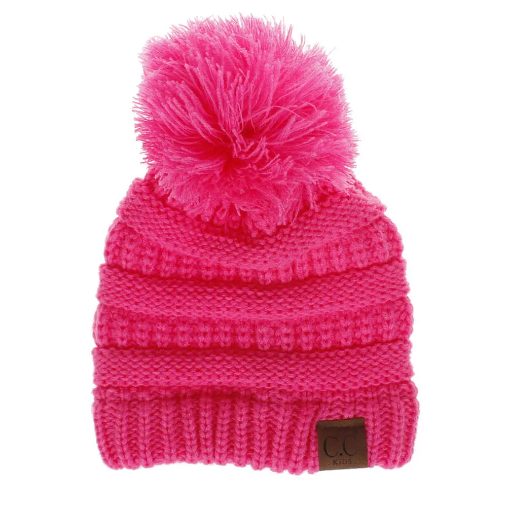 hot pink cc Детская зимняя детская шапка, шапки с помпонами, мягкие вязаные шапки для детей, сохраняющие тепло, детские шапки унисекс, шапочки Skullies, H200D - Цвет: hot pink cc