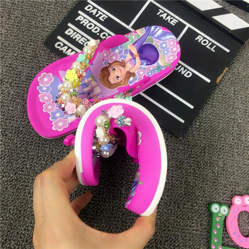 JY 2020 Summer Children girls Sofia with flower princess PVC beach Slippers Non-slip flip flop 26-39 2colors LS01