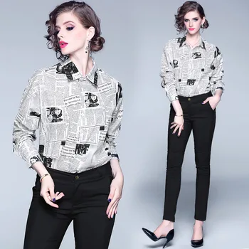 

Womens tops and blouses 2020 fashion Casual Turn-down Collar Print blouse Office Lady women long sleeve shirt plus size clothes