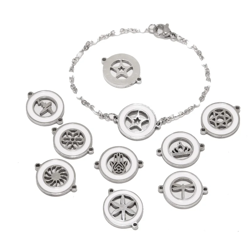 5pcs 스테인레스 스틸 1.5mm 스타 펜던트 커넥터 골드 에나멜 링크 쥬얼리 목걸이 팔찌 만들기위한 매력 비즈