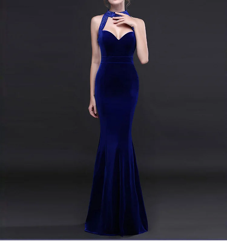 Blue Модные сексуальные облегающие платья Vestido винтажная Вечеринка длинное платье летнее женское Золотой Алмазный бархатное платье без рукавов - Цвет: Blue