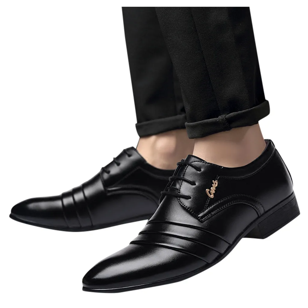 Зимняя обувь в деловом стиле; мужские удобные свадебные туфли из натуральной кожи; деловые туфли; мужские кожаные оксфорды - Цвет: BK