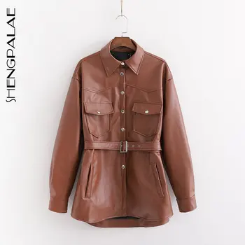 

SHENGPALAE 2020 Fashion Autumn Single-breasted Leather Jacket Women PU Slim Coats Ladies Clothing Joker Lapel Mid-length ZA4842