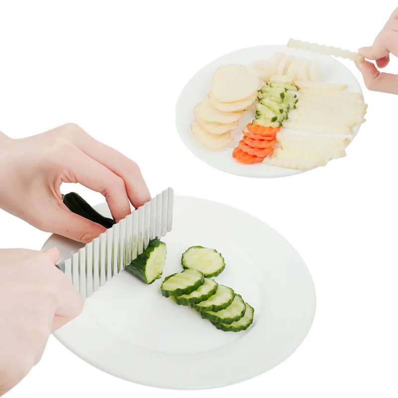 Нержавеющая сталь Картофель чип слайсер тесто овощи фрукты Crinkle волнистые слайсер нож картофеля резак измельчитель фри