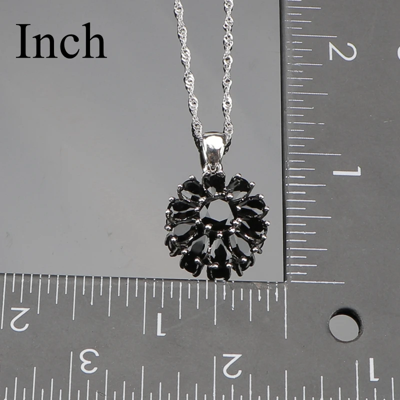 Женский ювелирный комплект из колье и серёг с черными камнями|jewelry sets for women|silver 925