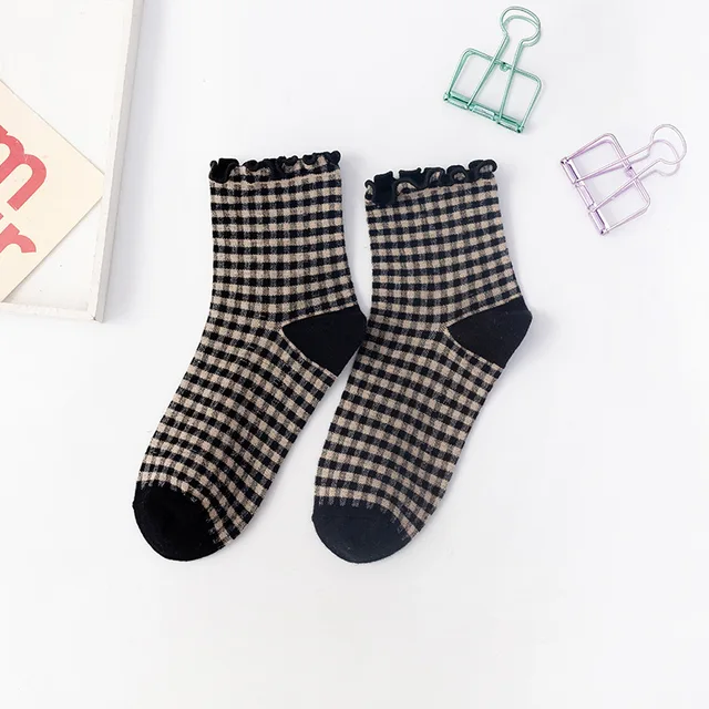 striped frilly socks woman kawaii calcetines women meias skarpetki damskie meia femme chaussettes cute chaussette sock cotton black