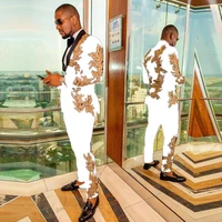 Gold Appliques White Men Suits For Wedding Black Peaked Lapel Man Jacket Pants Slim Fit 2 Pieces Set Groom Tuxedos Customized 1