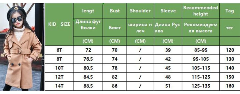 Пальто для девочек, детское шерстяное пальто Верхняя одежда Клетчатая Шерстяная куртка, пальто для девочек, г. Зимний модный плащ для девочек