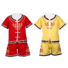 Conjunto de pantalones cortos de manga corta cómodos para niños de estilo chino Vintage de algodón 100%