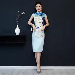 Новое поступление китайский классический цветочный принт Qipao женский элегантный Cheongsam воротник стойка тонкое платье M-3XL