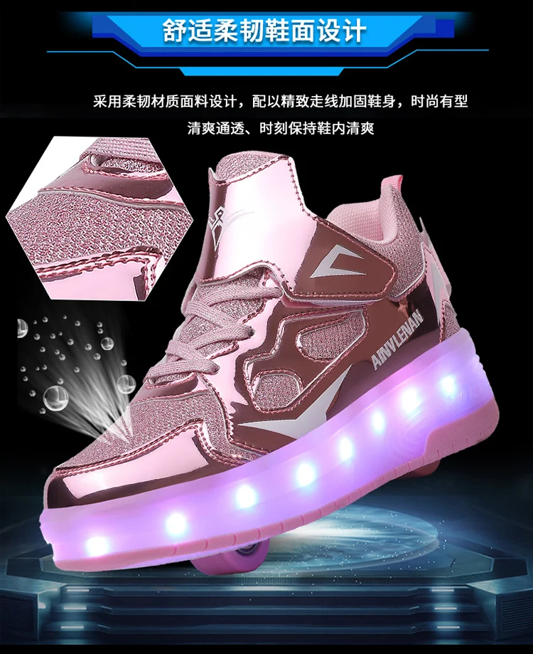 2021 New 27-40 USB Charging Children Sneakers With 2 Wheels Girls Boys Led Shoes Kids Sneakers With Wheels Roller Skate Shoes girls shoes