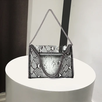 

2020 new snake pattern one shoulder three chain bag portable folding leopard pattern ladies bag large bag wholesale price