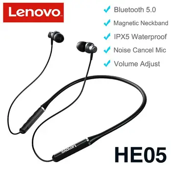 

Lenovo HE05 Wireless Headphones IPX5 Waterproof Sport Bluetooth Earphones Sweatproof Earbuds with Mic Noise Cancelling Earphone