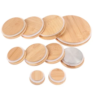 1pcs Bamboo Lids Reusable Mason Jar Canning Caps Non Leakage Silicone Sealing Wooden Covers Drinking Jar Supplies