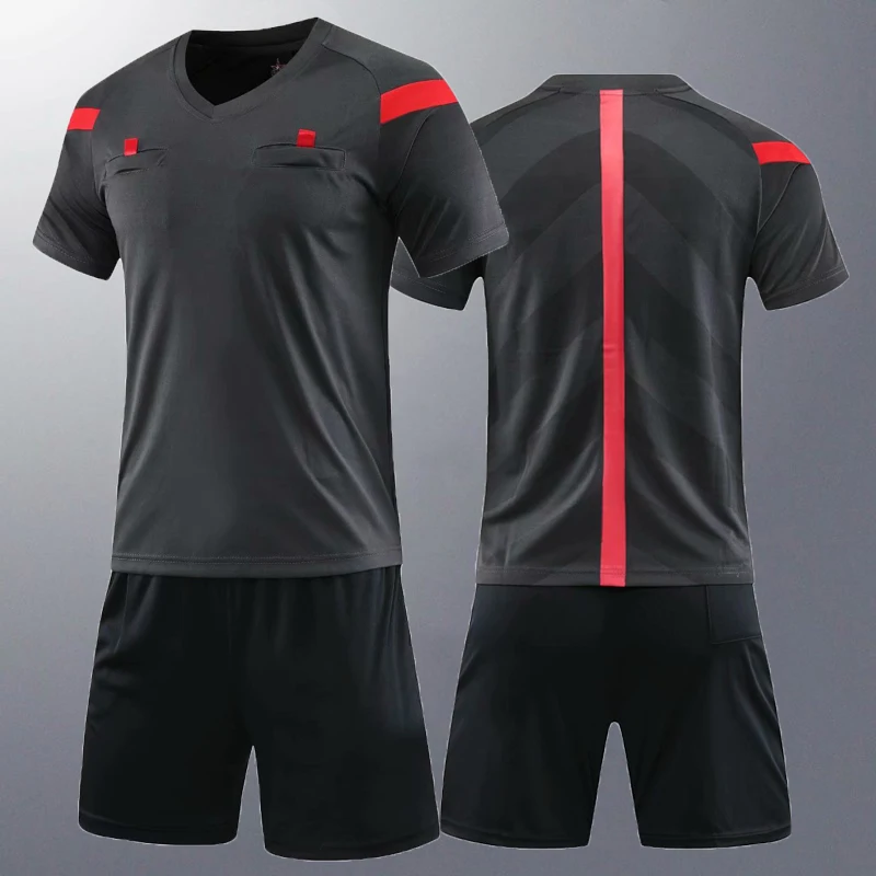 Men's Soccer Football Referee Jersey Team Short Uniform Sleeve Shirt Shorts 2Pcs 