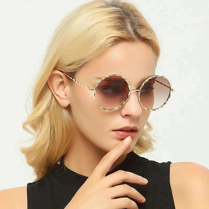 LONSY, роскошные брендовые Круглые Солнцезащитные очки для женщин, Ретро стиль, металлические солнцезащитные очки для женщин, женские солнцезащитные очки, розовые
