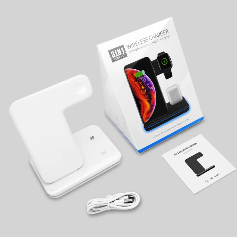 15W fast 3IN1 wireless charger for iphone Xs max for Apple watch 1 2 3 4 for airpod 1 2 TWS earphone wireless charger device