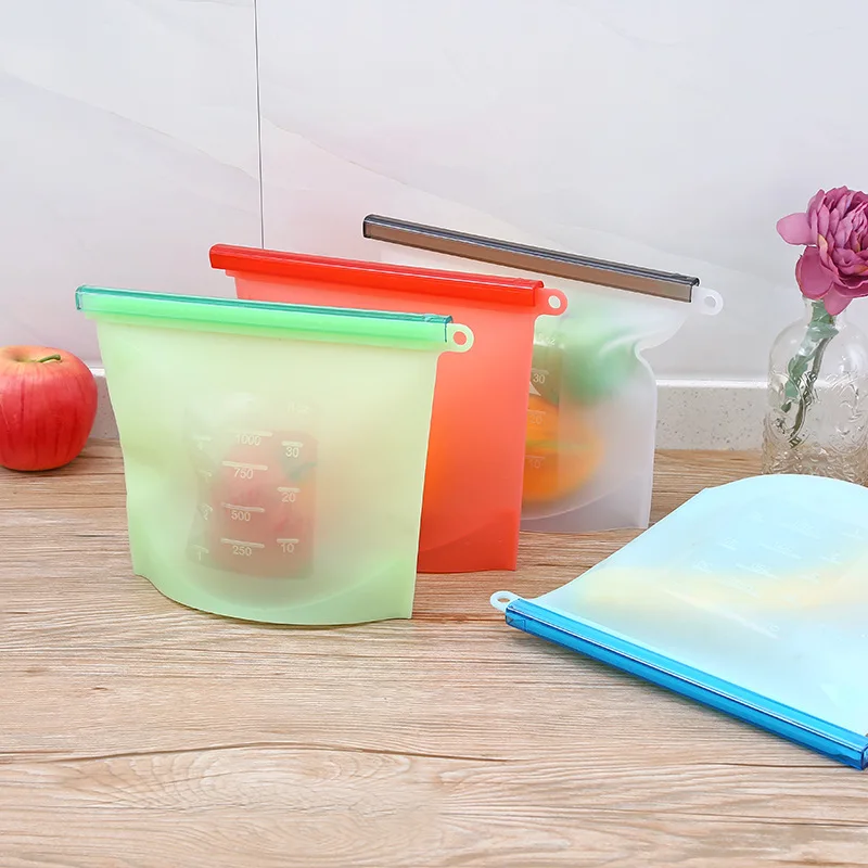 

1000ml Reusable Silicone Vacuum Seal Food Fresh Bag Fruit Meat Milk Storage Container Refrigerator Bag Ziplock Kitchen Organizer