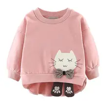 9 months to 3 years Old Милый джемпер для малышей с рисунком кота; хлопковые топы с длинными рукавами для девочек; Осенняя тонкая толстовка с круглым вырезом
