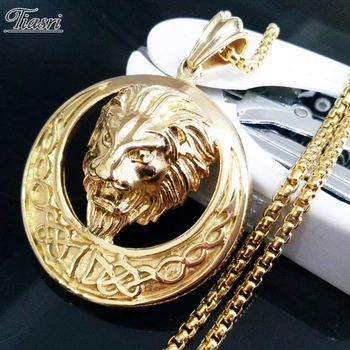 

Tiasri Gold Color Heavy Lion Head Design Pendant Man Necklace Holiday Gift High Quality Stainless Steel Choker Punk Jewelry