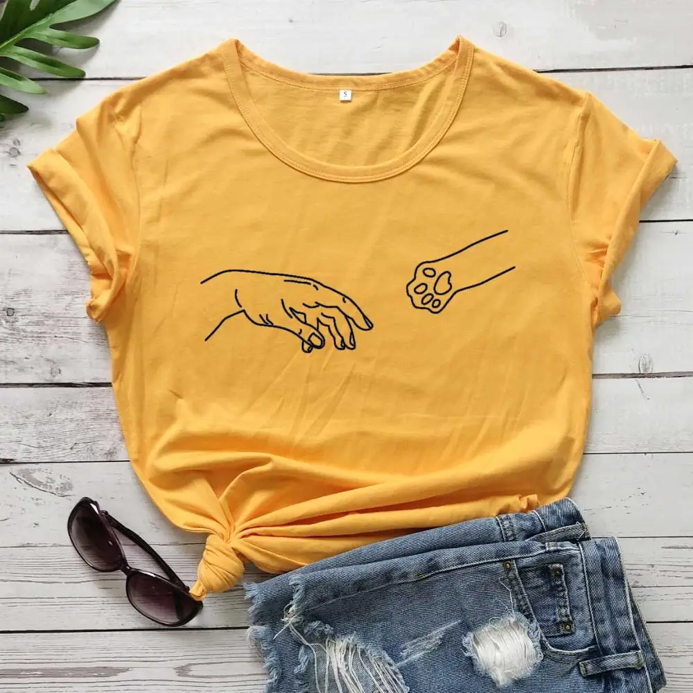 Адамса из Yo-кошка религия paw Графический забавные модные гранж tumblr футболка camisetas