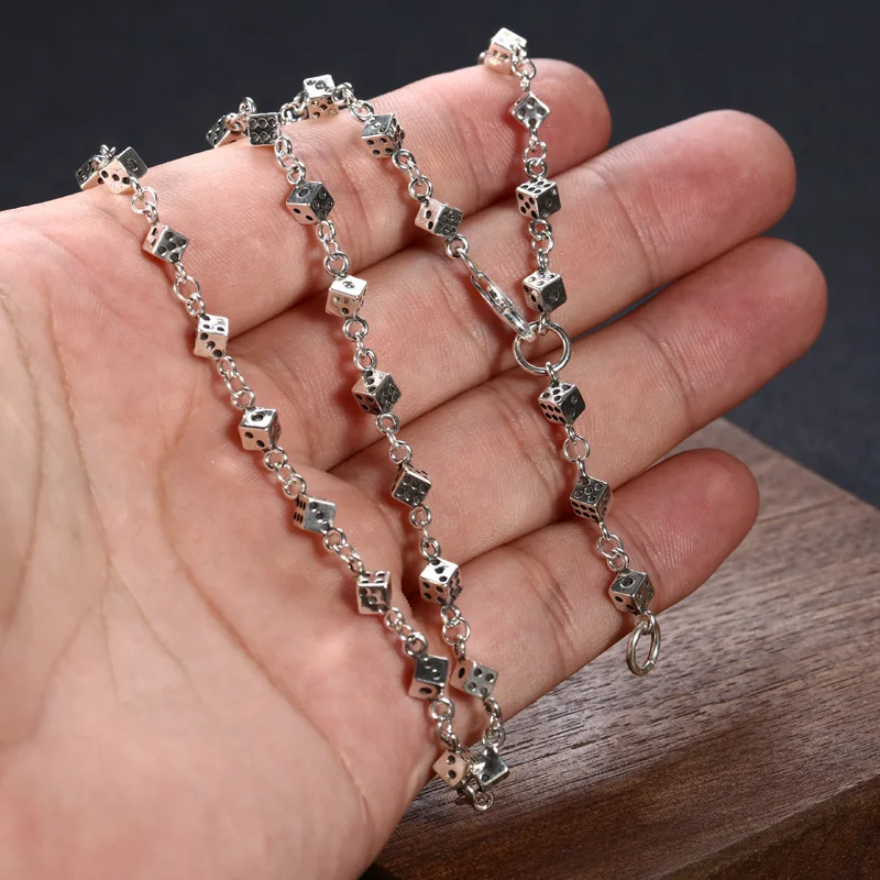 S925 Sterling Silver   Couples Personality  Dice Cube Chain  Fashion Necklace For Male and Female Jewelry