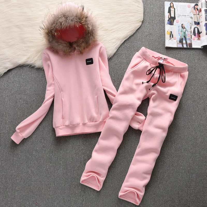 

Women's Activewear Cotton Two Piece Pants Suit Hoodie Solid Color Pullover and Pants Fashion Streetwear Thick Warm Winter 2022