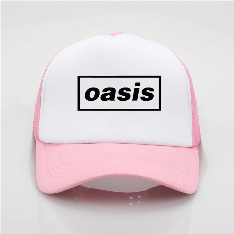Модная шапка с сеткой группы Oasis печать бейсболка Мужская wo мужская летняя Трендовая шапка новая молодежная Джокер Солнцезащитная шляпа пляжный козырек шляпа - Цвет: Розовый