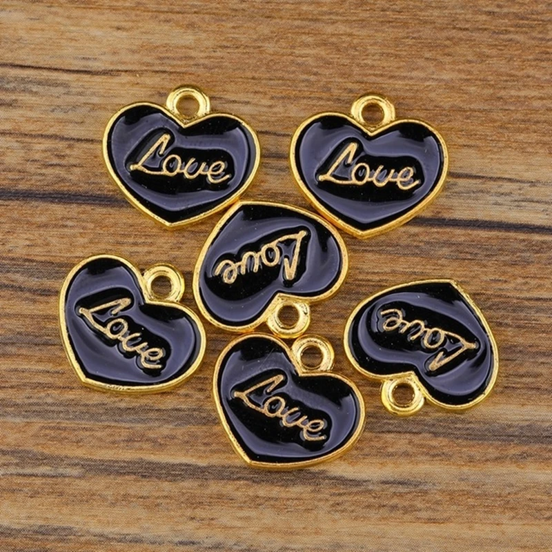 Juya Diy Enamel Charms Wholesale Gold Flower Love Letters Heart Charms