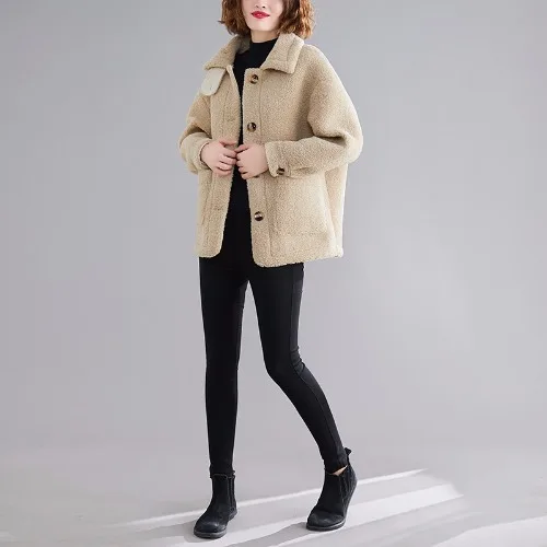 Beige Осенне-зимнее теплое пальто из искусственного кролика Рекс, плюшевый мишка для женщин, большие размеры, куртка большого размера, элегантная длинная - Цвет: Beige