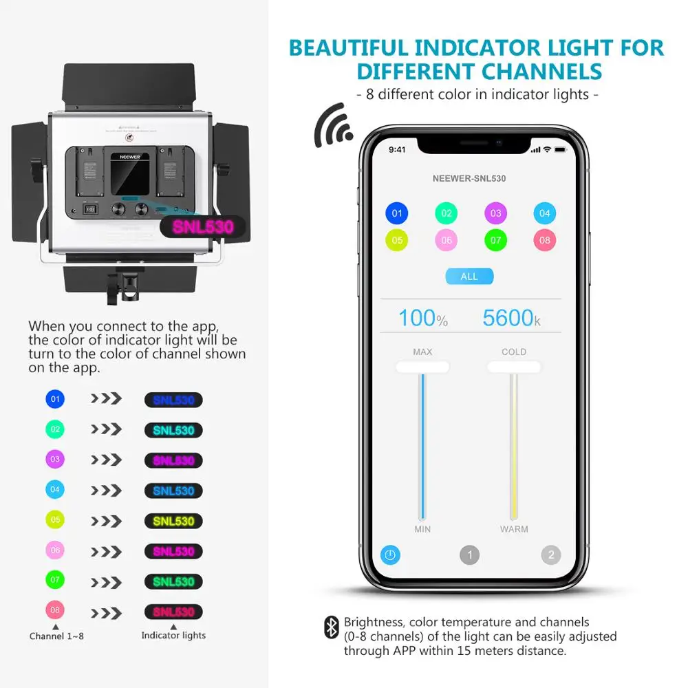 US $178.66 Neewer 528 LED Video Light Metal Dimmable BiColor 3200K5600K Photography Lighting Kit With APP Intelligent Control System