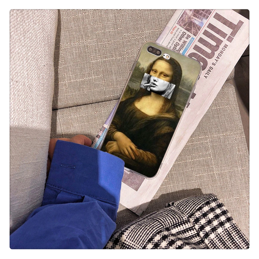 A15 Чехол для телефона Mona Lisa с принтом, мягкий из ТПУ для iphone 11 pro max X XR XS MAX 8 7 6 5 6S 5s PLUS SE MonaLisa gum smoke - Цвет: A15