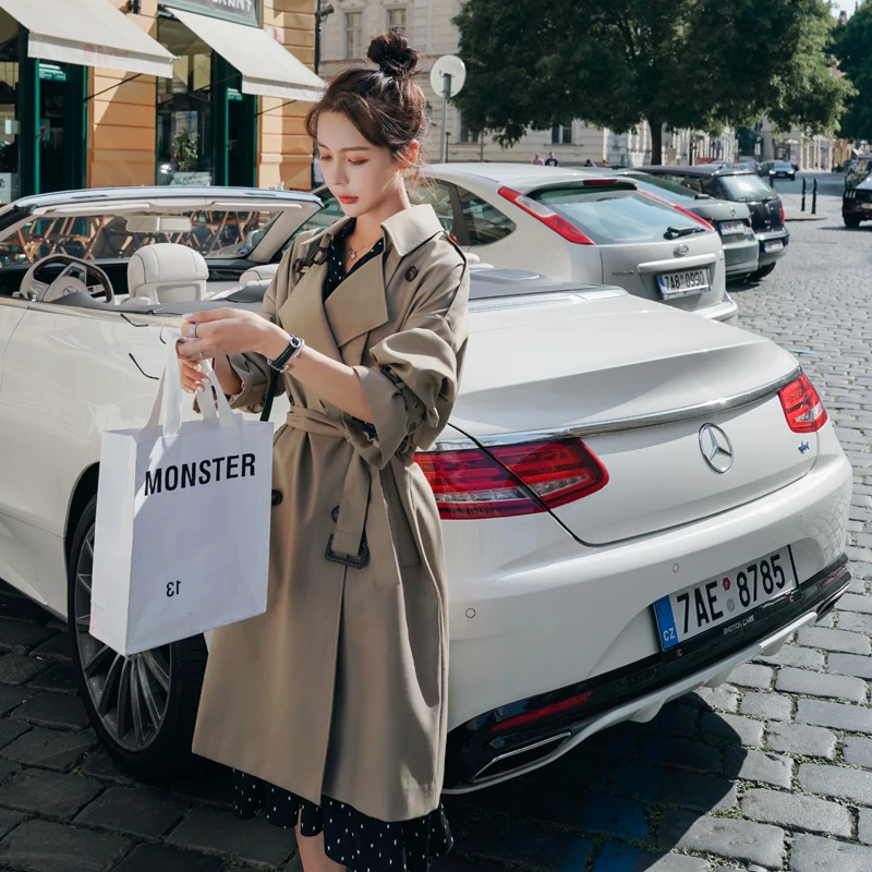 

Windbreaker women's mid-length 2020 spring and autumn new Korean style loose popular oversize over-the-knee classic coat coat