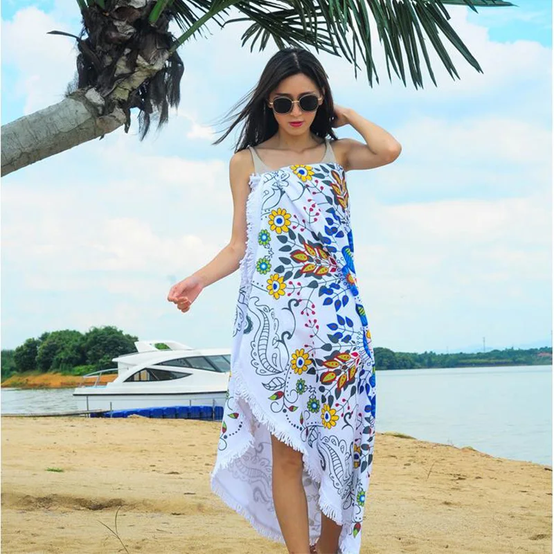 

Quick-drying absorbent beach towel superfine fiber circular Fitness Yoga towel polyester-cotton printed beach mat