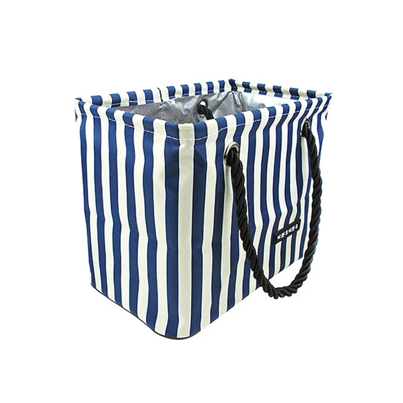 

Foldable Storage Bag Waterproof Reusable Eco Oxford Fabric Stripe Organize Tote Bags for Luch/Travel/Gym/Camp with Leak Net Bag