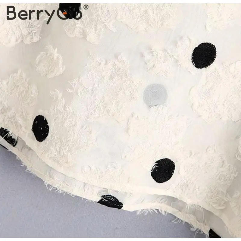 BerryGo, Элегантная блузка в горошек с v-образным вырезом, женские Лоскутные Топы с кисточками, женские шифоновые топы с длинным рукавом и оборками