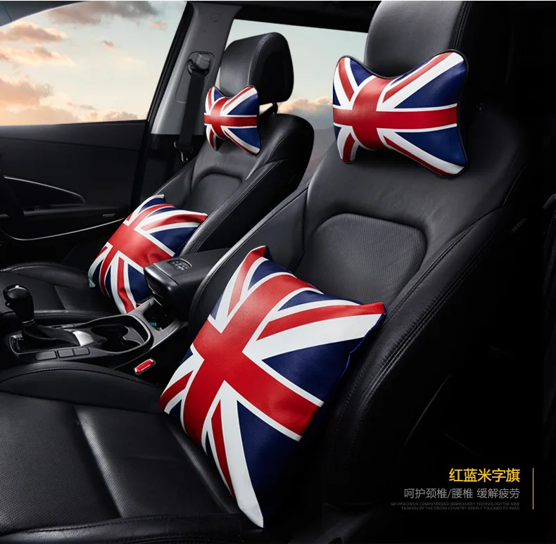 Manufacturers Direct Selling Creative Car Pillow Leather Union Flag Waist Cushion for Home& Office Use Pillow Car Interior Trim