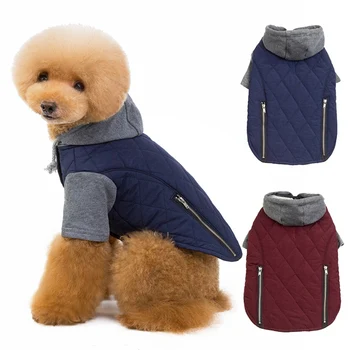 

Pet Dogs Clothes Autumn Winter Cotton Padded Overalls Costume Clothing Zipper Patchwork Hooded Sweatshirt For Dogs
