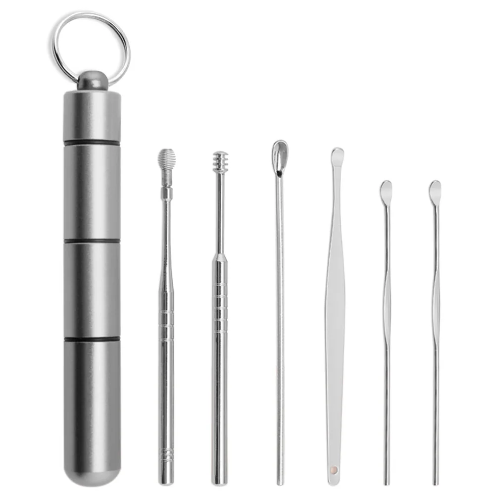 6pcs/set Ear Cleaner Kits Stainless Steel Earpick Wax Remover Curette Pick Spoon Spiral Clean Tool | Красота и здоровье
